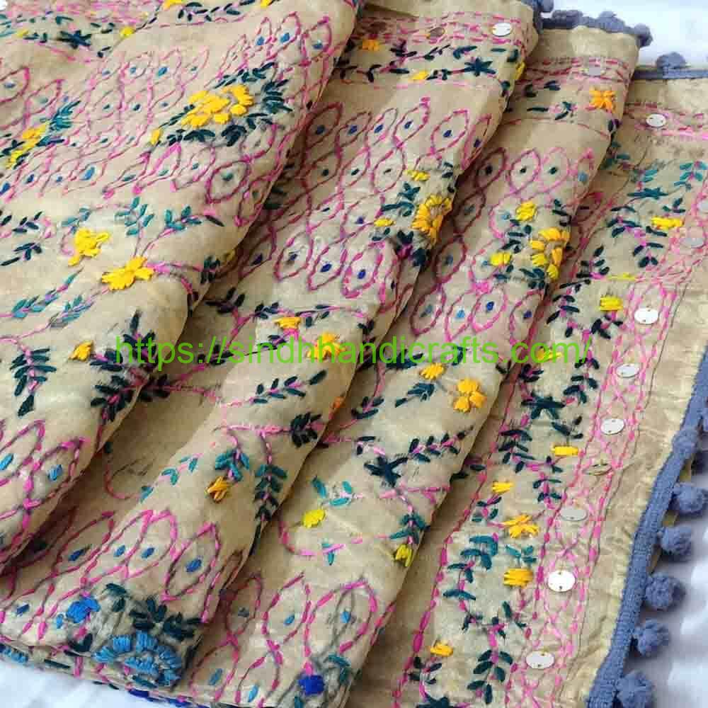 Indian Organza Dupatta Border 12a Traditional Hand Embroidery Organza Dupatta
