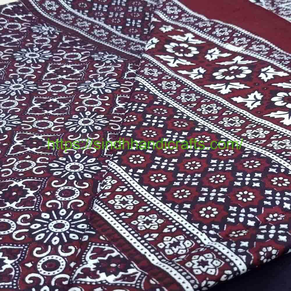 Linen Ajrak Chadar 1a Ajrak Sindhi Traditional Pattern with Mirror work