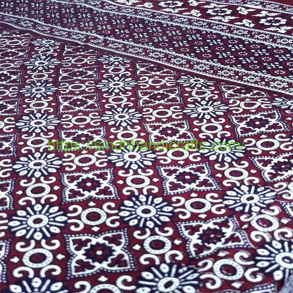 Linen Ajrak Chadar 1b Ajrak Sindhi Traditional Pattern with Mirror work