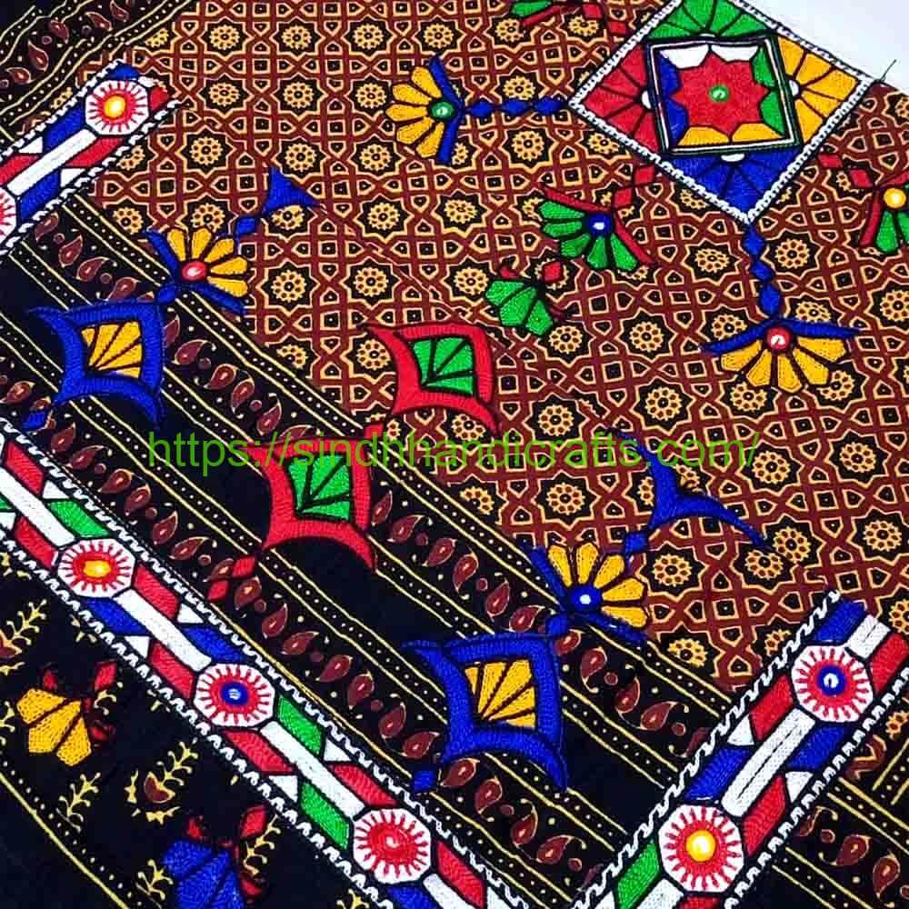 Mirror Work Ajrak Design For Women 26 Sindhi Ajrak pattern with mirror work