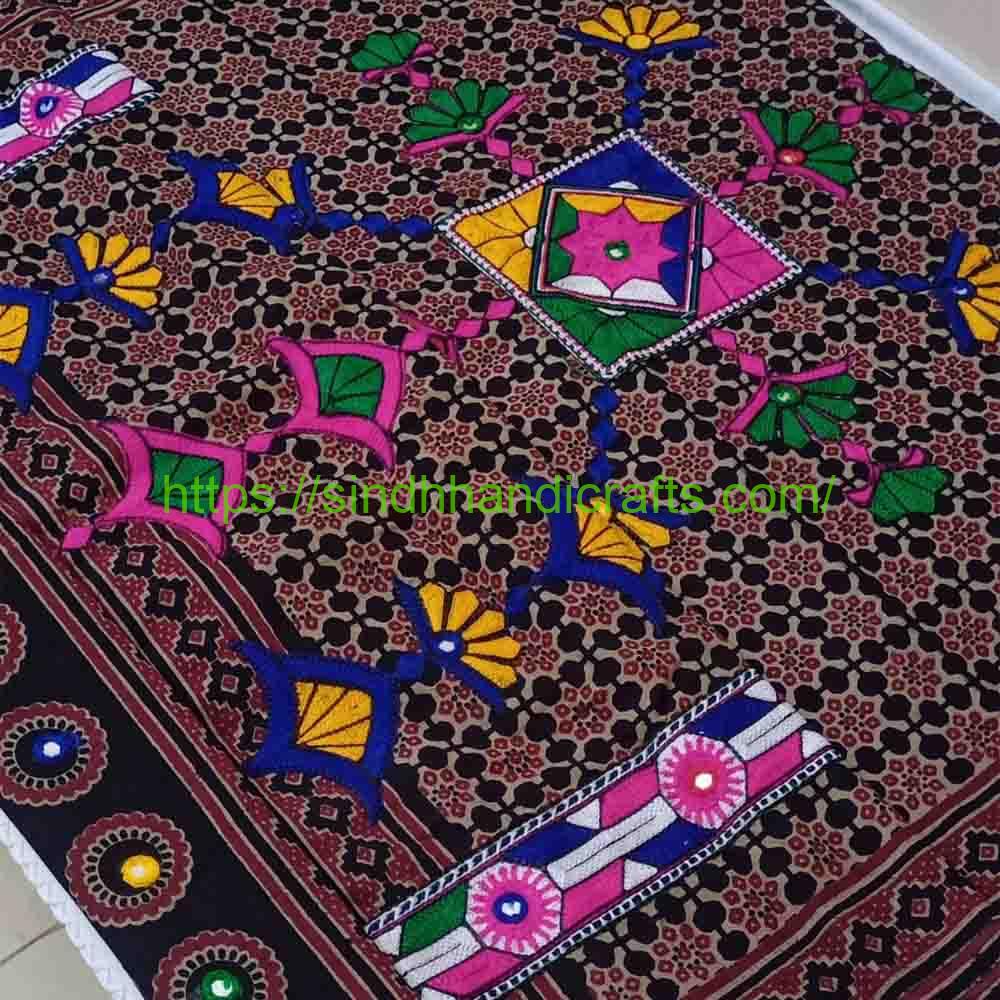 Mirror Work Ajrak Design for women11 Sindhi Ajrak with mirror work