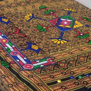 Sindhi Ajrak pattern with mirror work