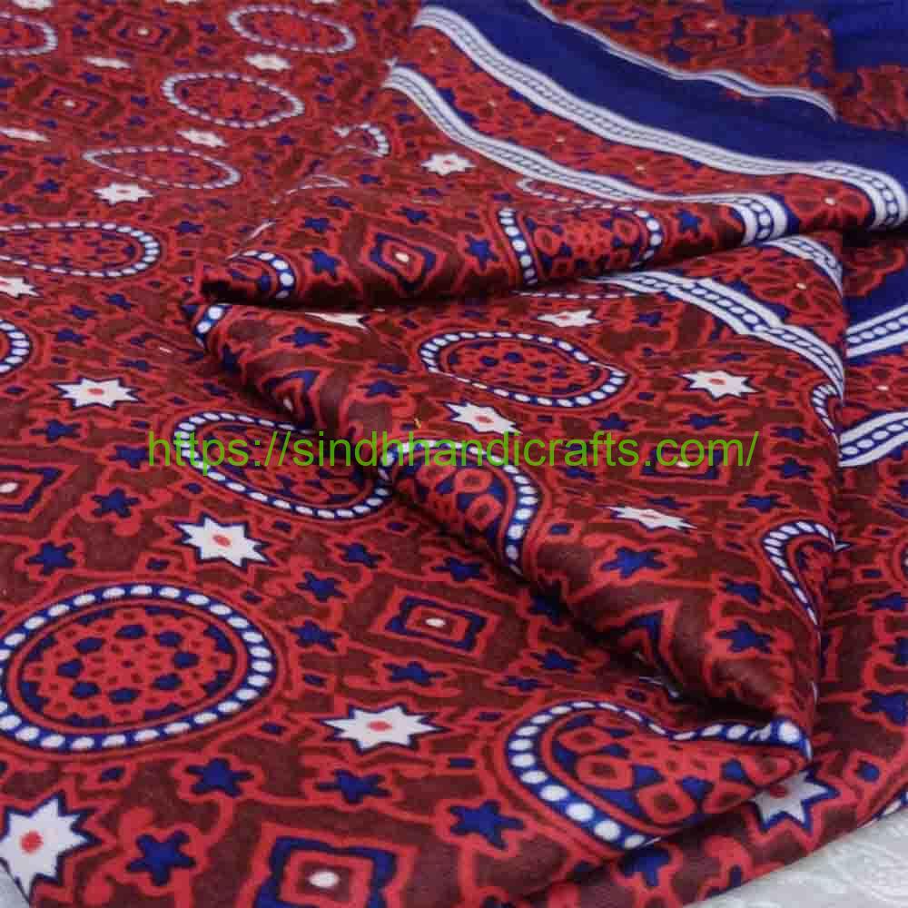 Sindhi Ajrak Red Blue Dual colors Red Blue Sindhi Ajrak