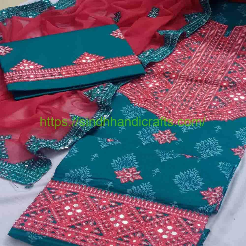 3 Piece Embroidered Dress for Women 14 Sindhi Embroidery Suits