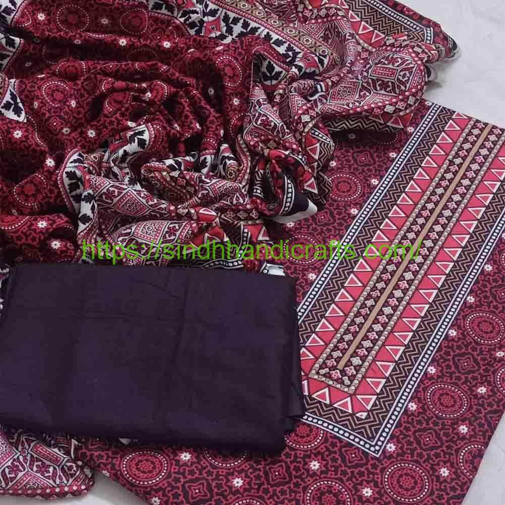 3pc Lawn Ajrak Design Dress 1 Ajrak Lawn Suit Design for Women