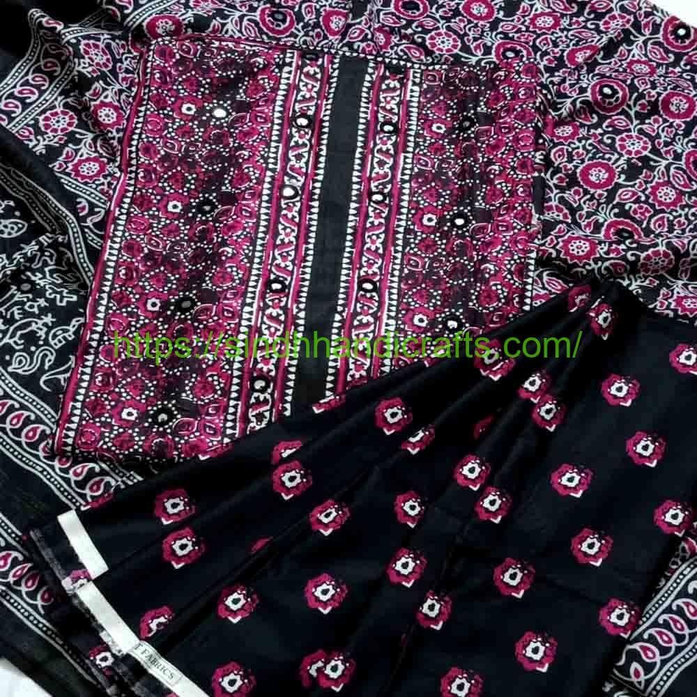 3pc Lawn Ajrak Design Suit 2 Ajrak Lawn Suit Design for Women