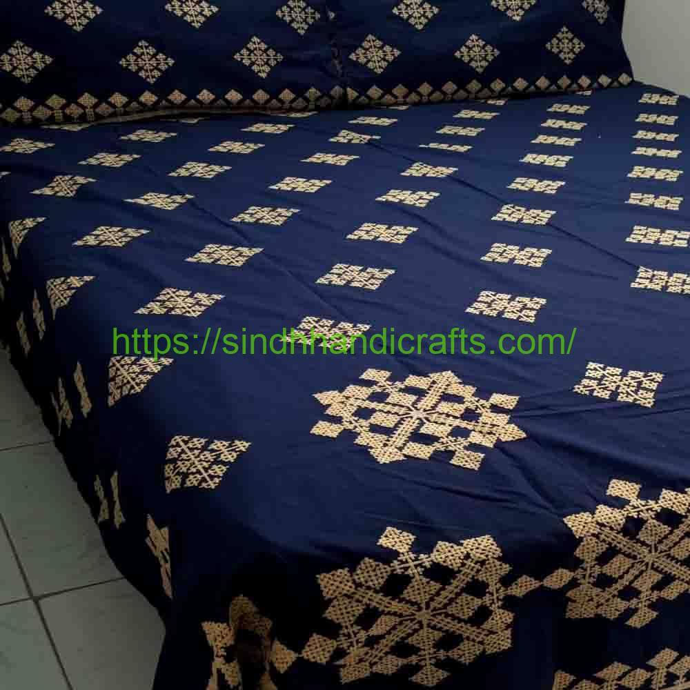 Aari Work Embroidered Bedsheet 6b Sindhi embroidered bed sheets