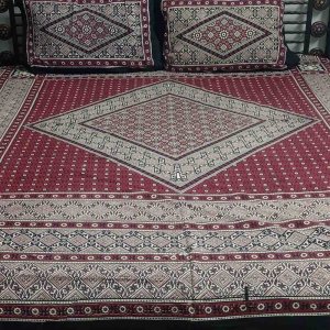 Traditional Sindhi Ajrak Bed Sheets Design with 2 Pillow Covers