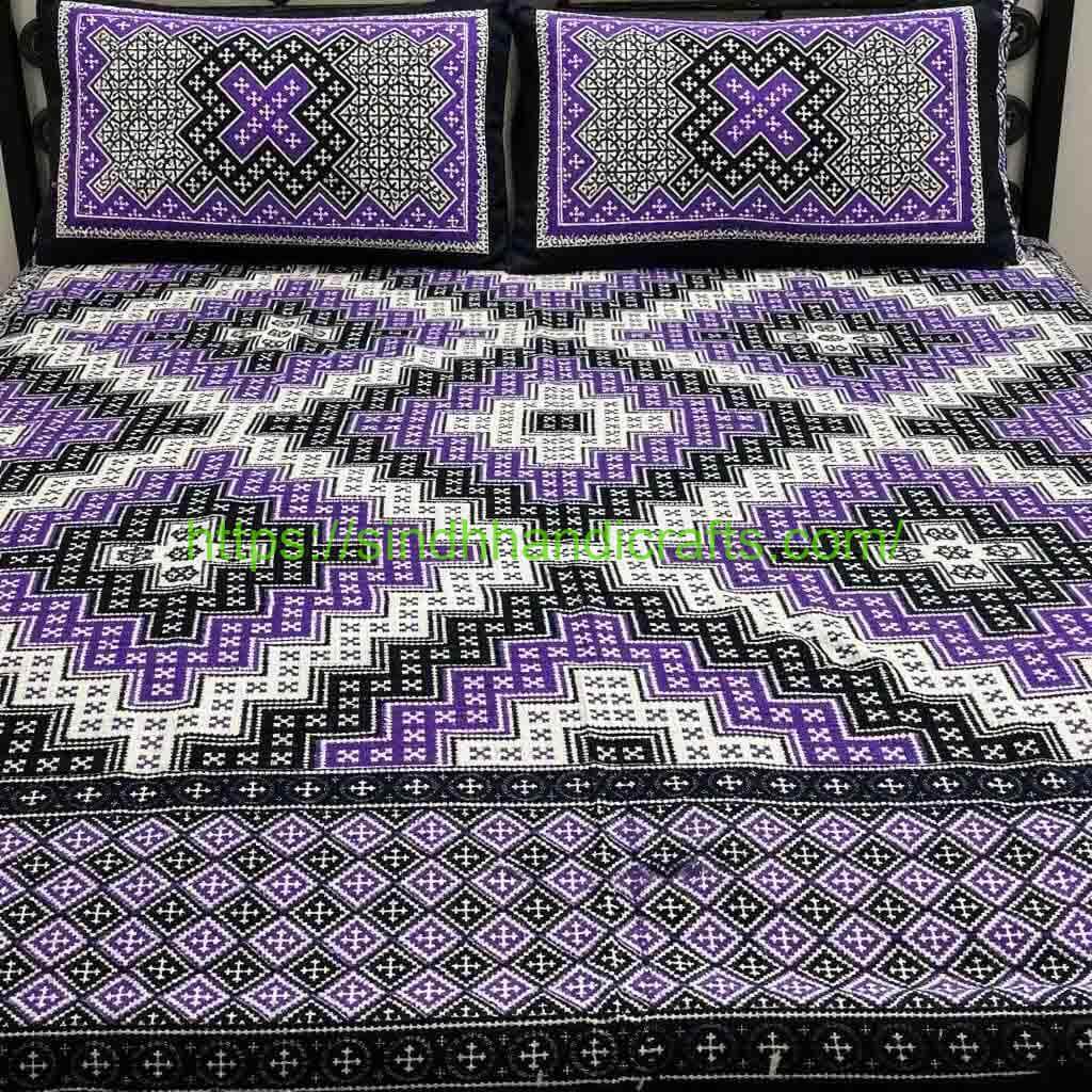 Ajrak Design Block Print Bed Sheet 8a 1 Traditional Sindhi Ajrak Bed Sheets Design with 2 Pillow Covers