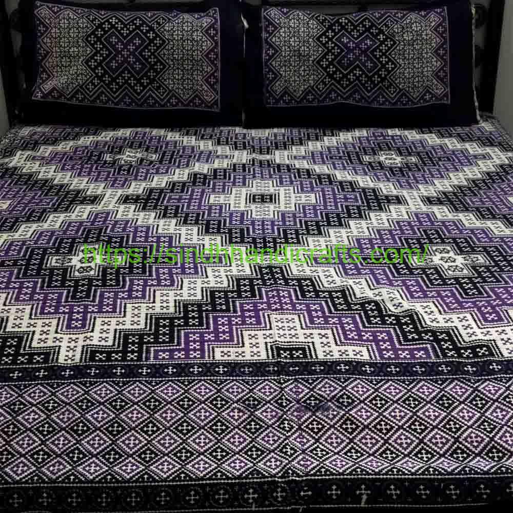 Ajrak Design Block Print Bed Sheet 8a Traditional Sindhi Ajrak Bed Sheets Design with 2 Pillow Covers