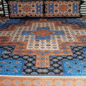 Traditional Sindhi Ajrak Bed Sheets Design with 2 Pillow Covers