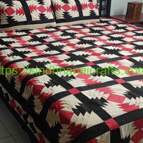 Hand block printed cotton rilli bed sheet