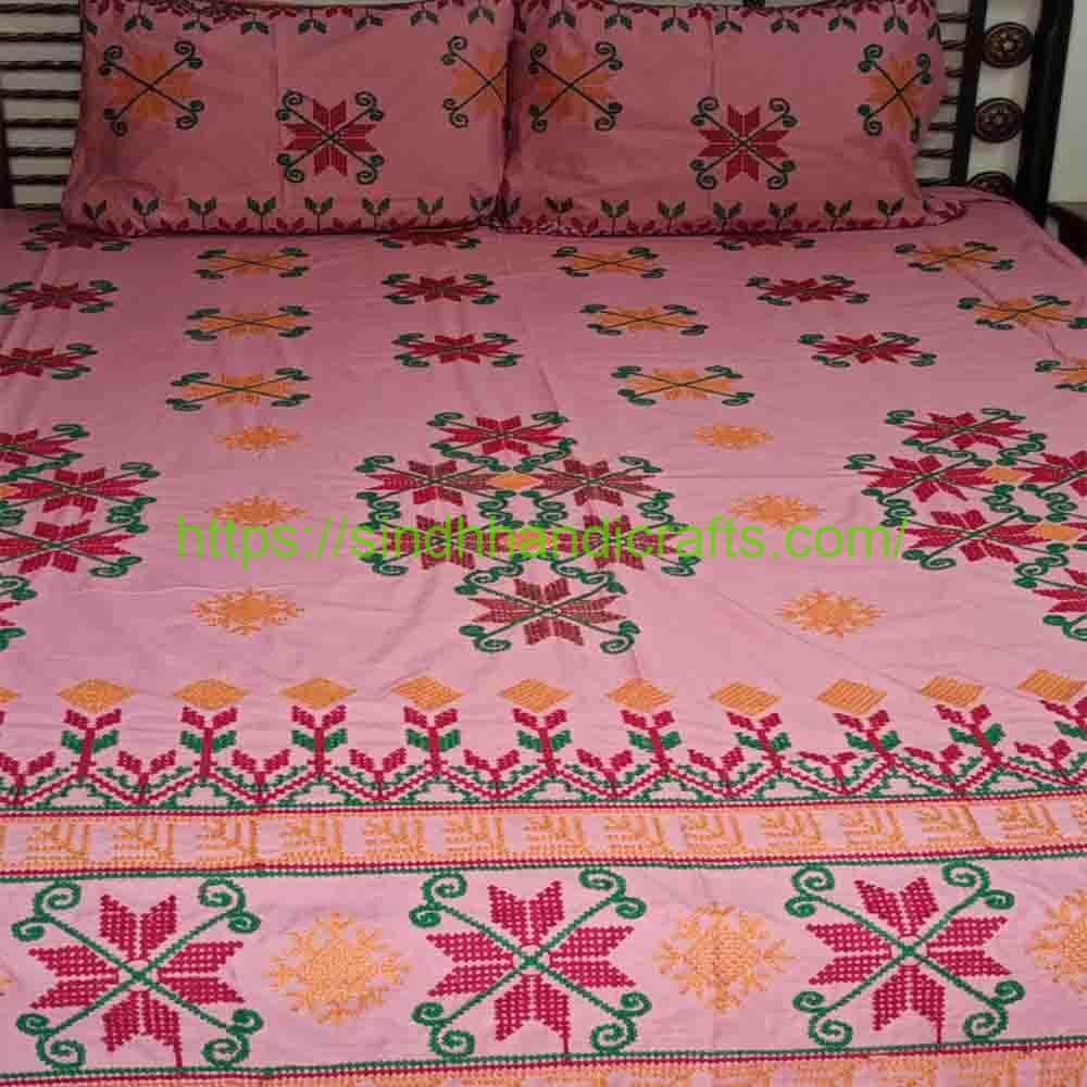 Sindhi Embroidery Bedsheet 14a Sindhi Embroidery Bed sheets