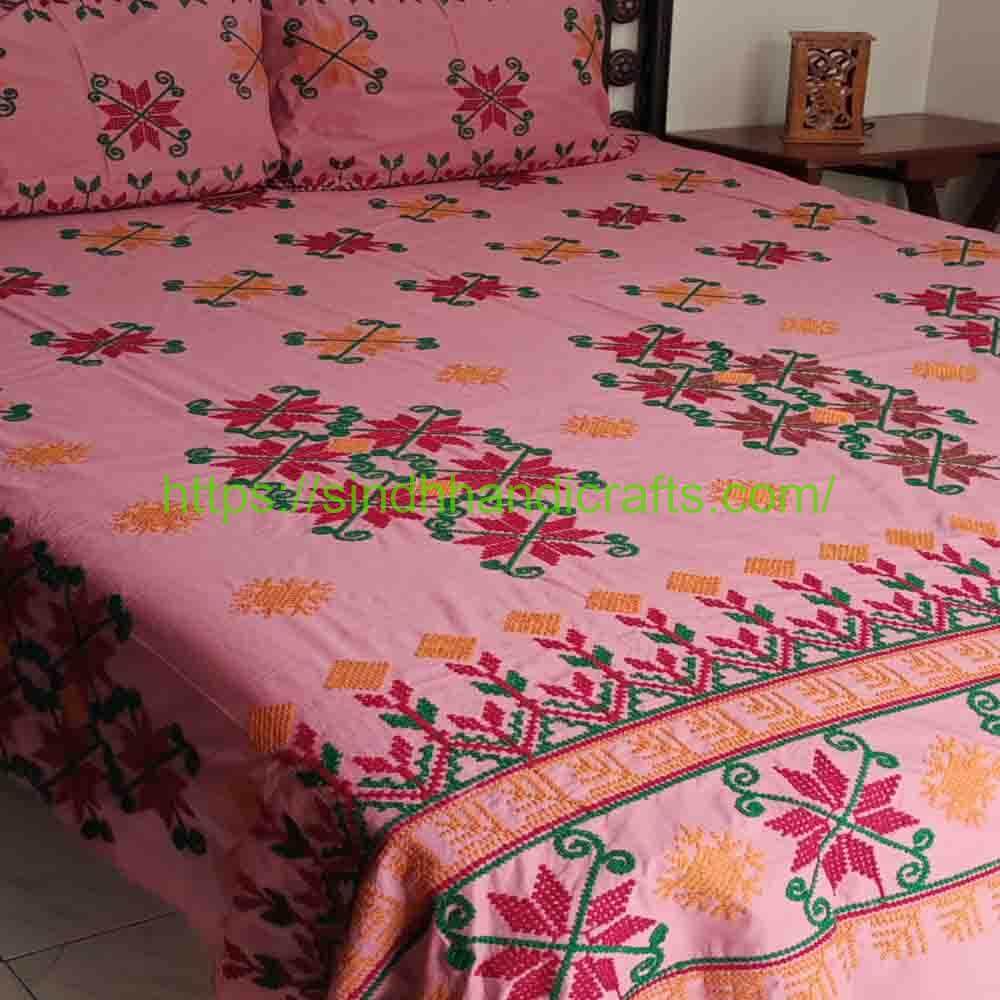 Sindhi Embroidery Bedsheet 14b Sindhi Embroidery Bed sheets
