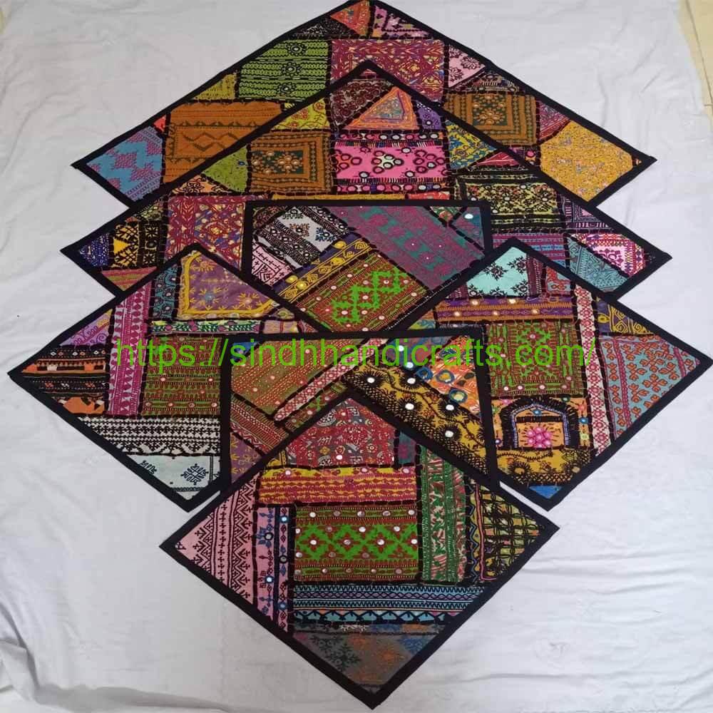 7pc Cushion and Floor Set 1 Colorful Sofa & Floor Cushion Covers set with Traditional Embroidery