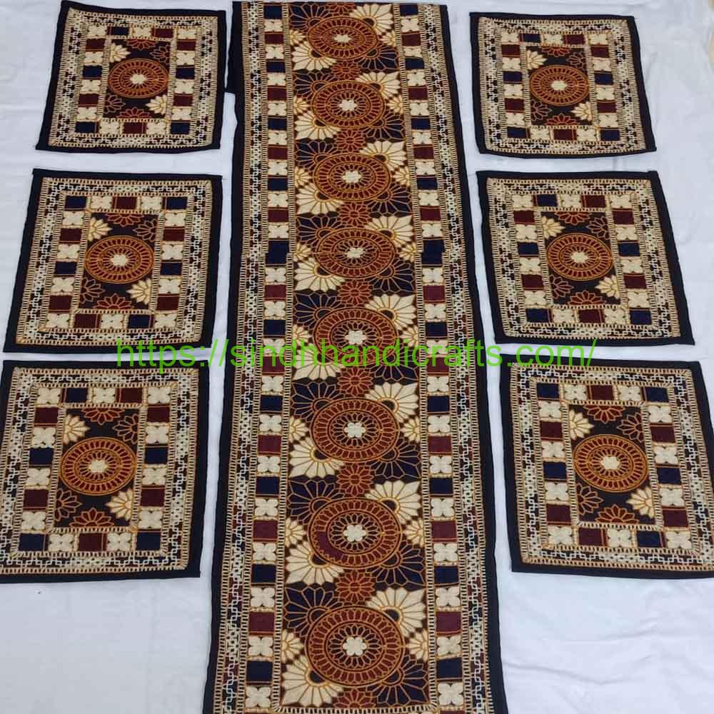 7pc Table Runner 2 Table Runners and Mats with Traditional Embroidery