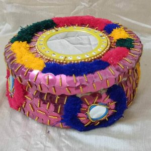 Handcrafted Fancy Hot pot designed with Multicolor Laces & Pom Poms