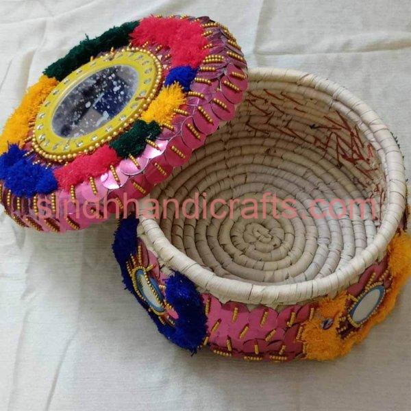 Handcrafted Fancy Hot pot designed with Multicolor Laces & Pom Poms