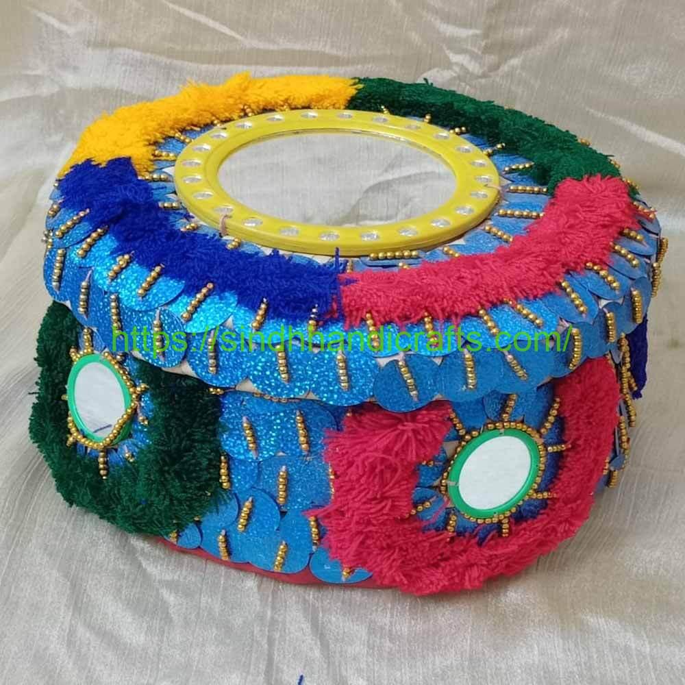 Hot Pot 2a Handcrafted Hot pot Decoration Piece with Multicolor Laces & Pom Poms