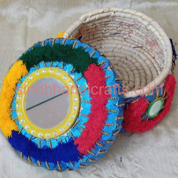 Handcrafted Hot pot Decoration Piece with Multicolor Laces & Pom Poms
