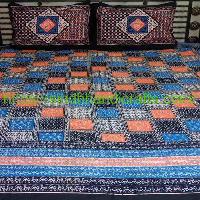 Block Print Bed Sheet 13a Sindhi Bed Sheet with 2 Pillow Covers