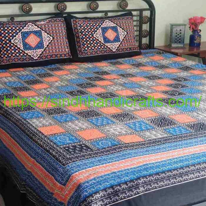 Block Print Bed Sheet 13b Sindhi Bed Sheet with 2 Pillow Covers