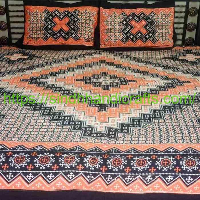 Block Print Bed Sheet 14a Sindhi Block Print Bed sheets with 2 Pillow Covers