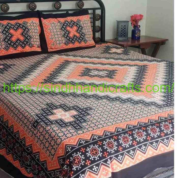 Block Print Bed Sheet 14b Sindhi Block Print Bed sheets with 2 Pillow Covers