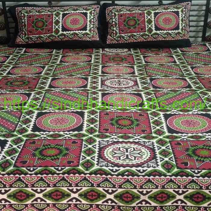 Chunri Block Print Bed Sheet 2a Chunri Bed Sheet Design with 2 Pillow Covers