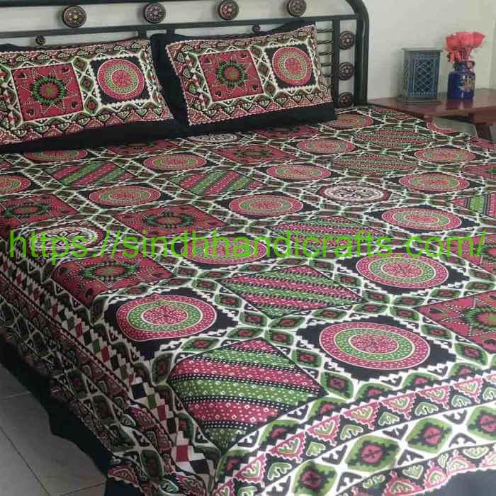 Chunri Block Print Bed Sheet 2b Chunri Bed Sheet Design with 2 Pillow Covers
