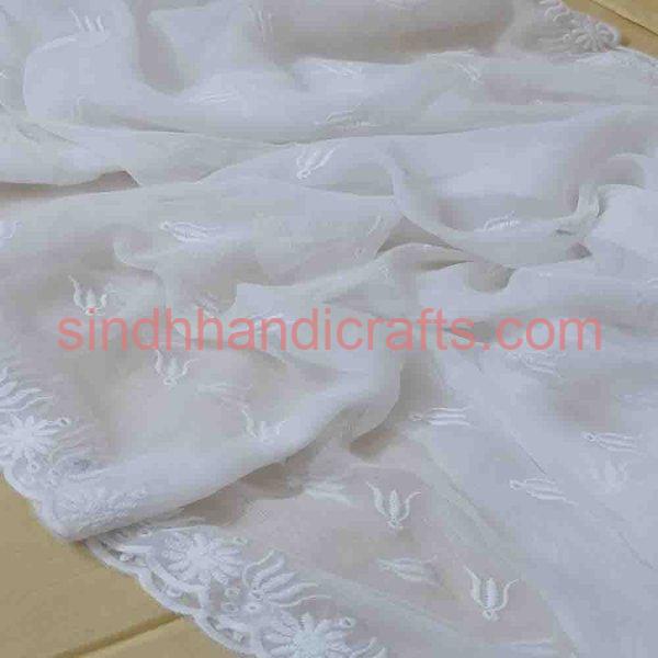 Classic White Embroidered Chiffon Dupatta