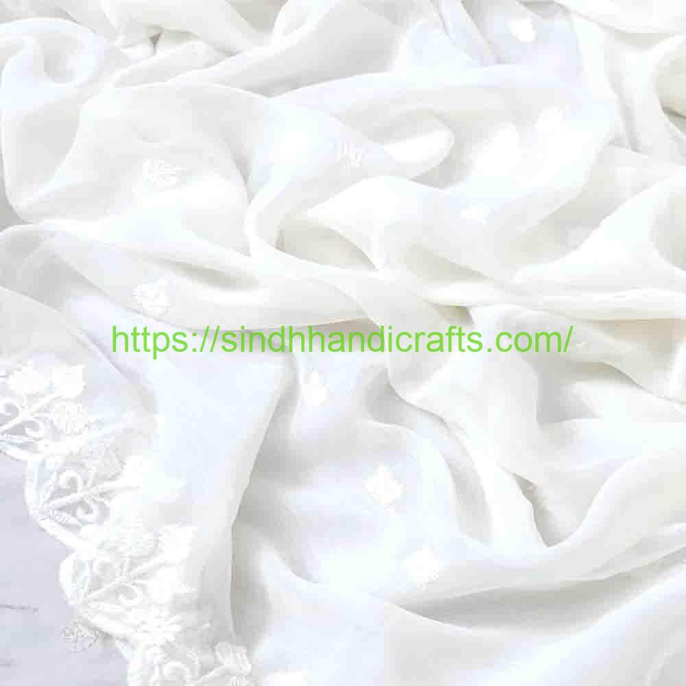 Chiffon Dupatta 18 Classic White Embroidered Chiffon Dupatta