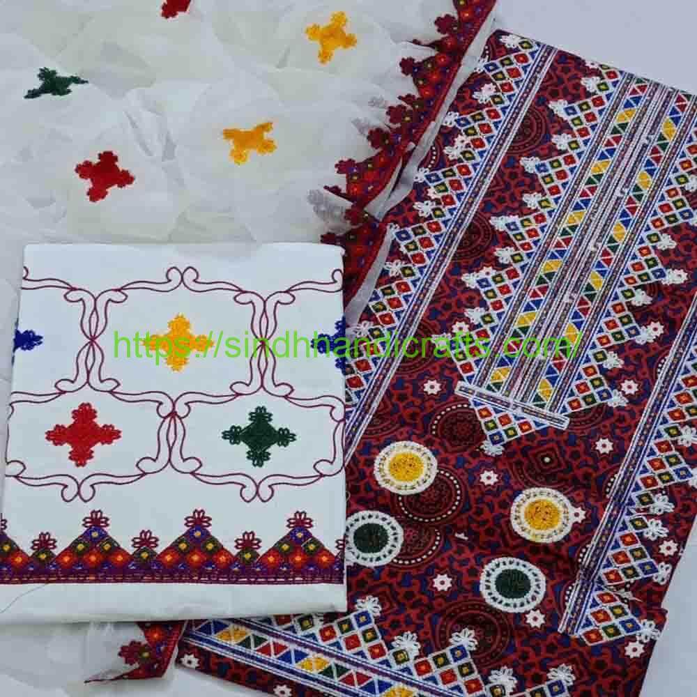 3pc Embroidered Lawn Ajrak Design Dress 1 Stylish 3 Piece Suit for Women