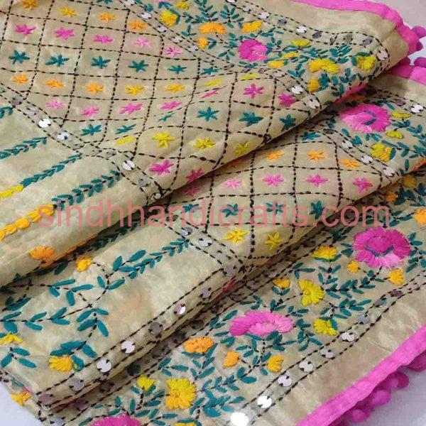 Embroidered Organza Flower Dupatta