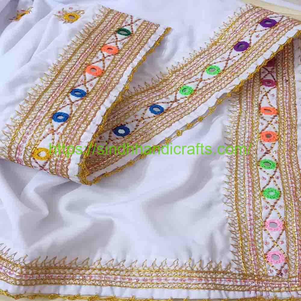 Premium Swiss Lawn Embroidered Chadar 3a Sindhi Embroidered White Chadar for Ladies