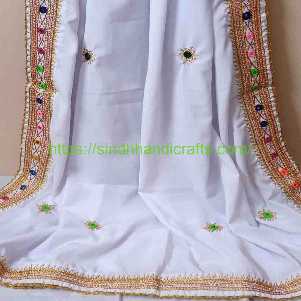 Premium Swiss Lawn Embroidered Chadar 3b Sindhi Embroidered White Chadar for Ladies