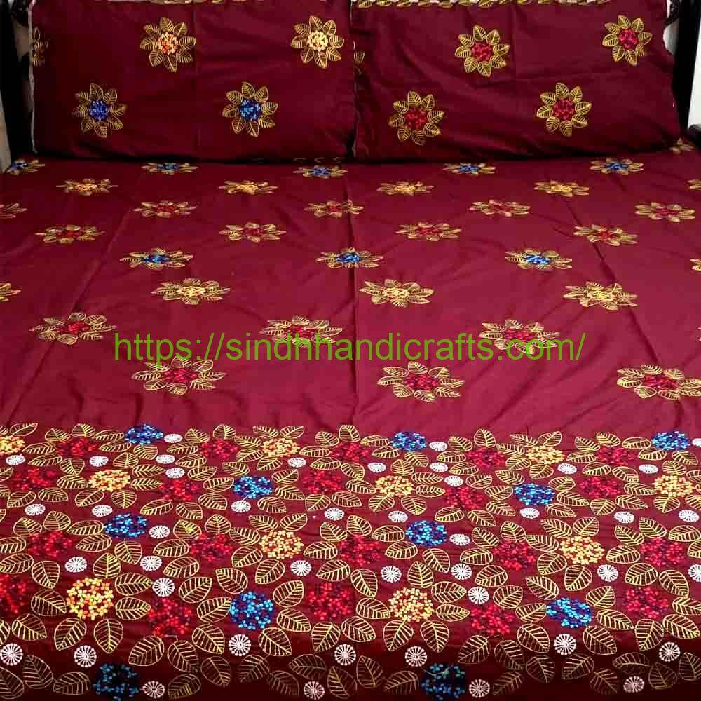 Sindhi Embroidery Bedsheet 15a Embroidered Bridal Bed Sheet with Aari Work
