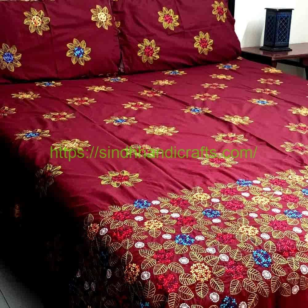Sindhi Embroidery Bedsheet 15b Embroidered Bridal Bed Sheet with Aari Work