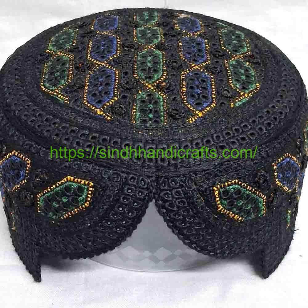 Handmade Sindhi Topi 16a Sindhi Topi Black Color