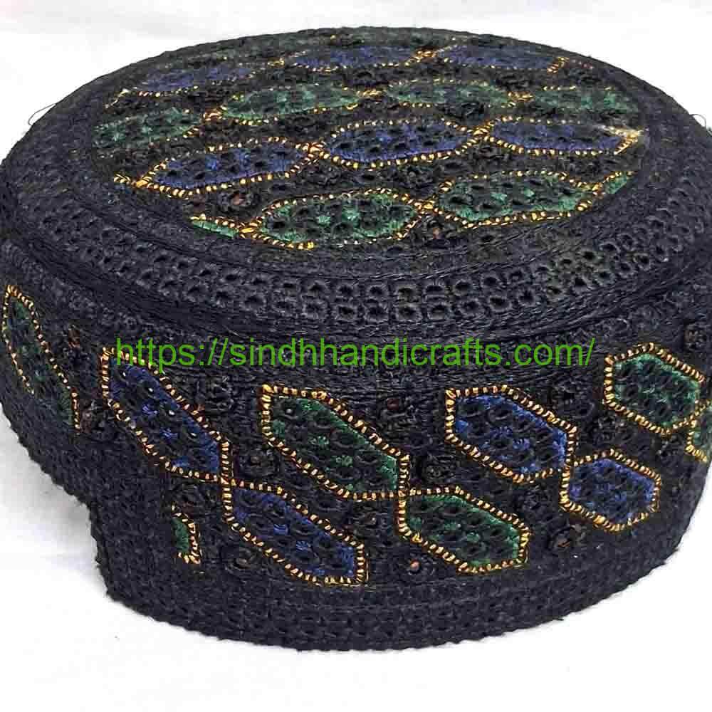 Handmade Sindhi Topi 16b Sindhi Topi Black Color