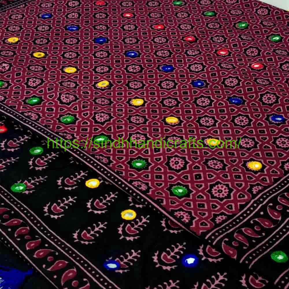 Mirror Work Ajrak Design For Women 27 Classic Ajrak Shawl for Ladies