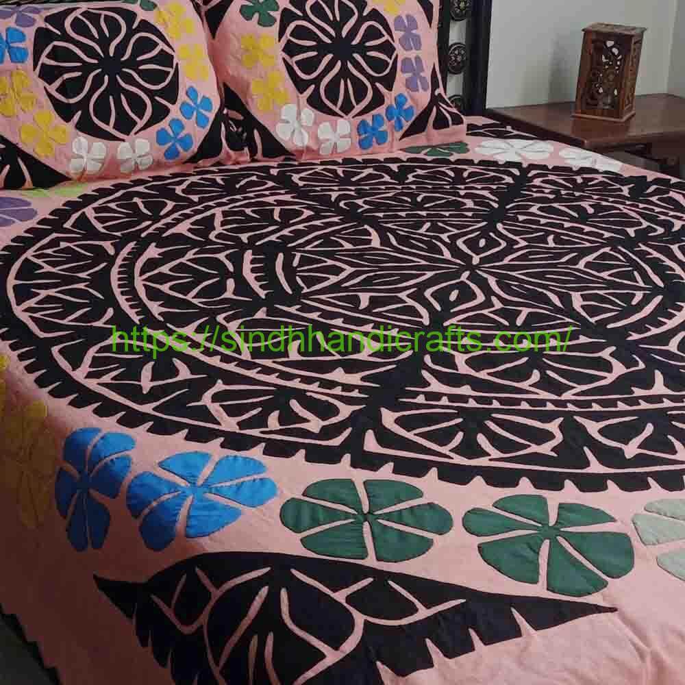 Applique Bedsheet 13b Luxurious Applique Bedsheet (with 2 Pillow Covers)