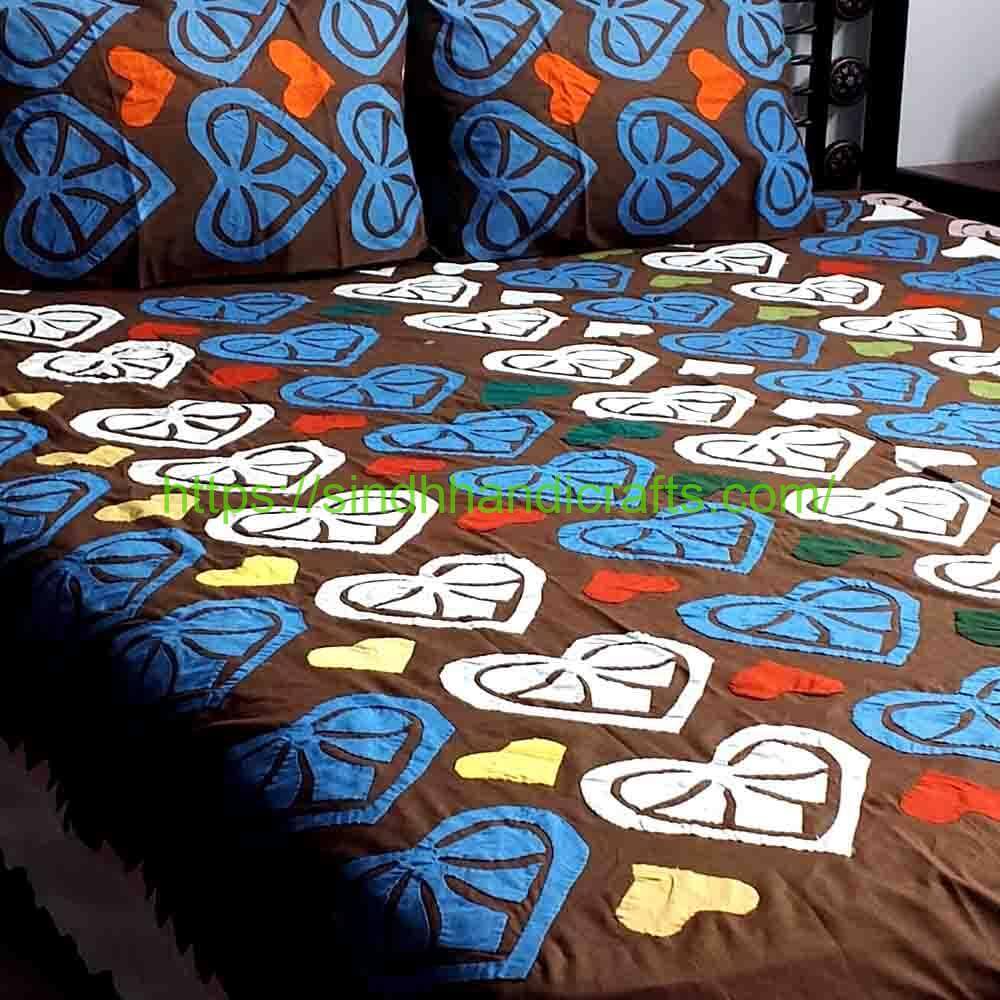 Applique Bedsheet 26b Luxurious Applique Bedsheet (with 2 Pillow Covers)