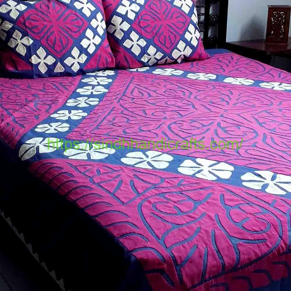 Applique Bedsheet 27b Unique Applic Work Bedsheets (with 2 Pillow Covers)