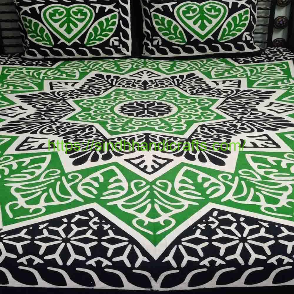 Applque Print Bed Sheet 2a Traditional Bed Sheet Design in Pakistan (with 2 Pillow Covers)