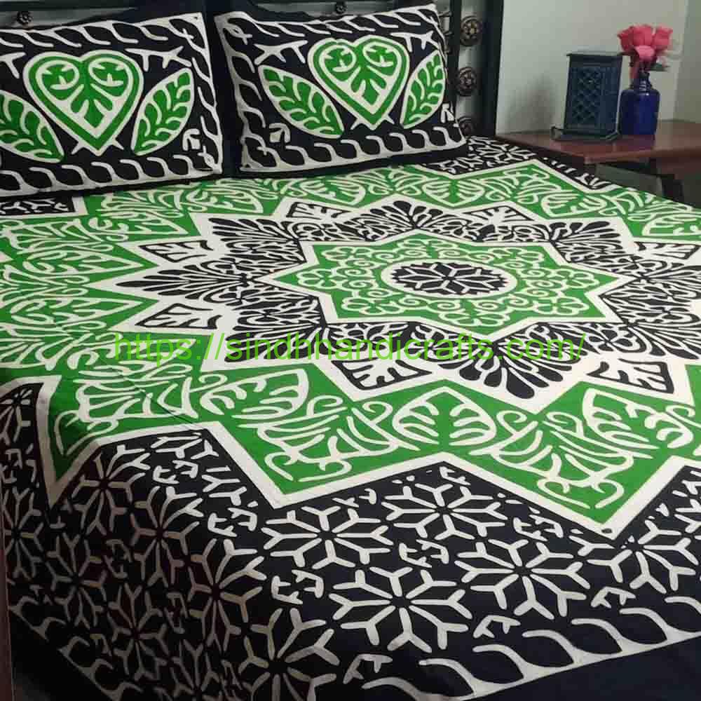 Applque Print Bed Sheet 2b Traditional Bed Sheet Design in Pakistan (with 2 Pillow Covers)