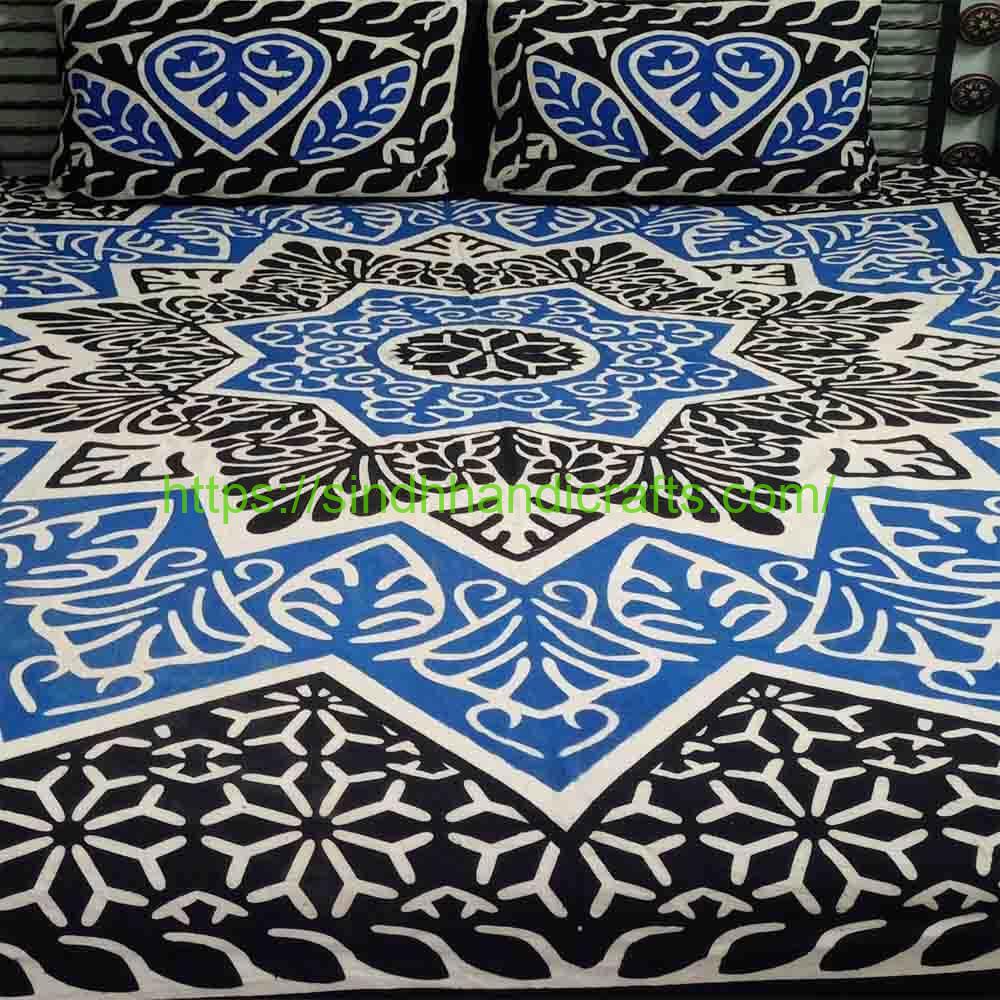 Applque Print Bed Sheet 3a Sindhi Bedsheet Sale Online (with 2 Pillow Covers)