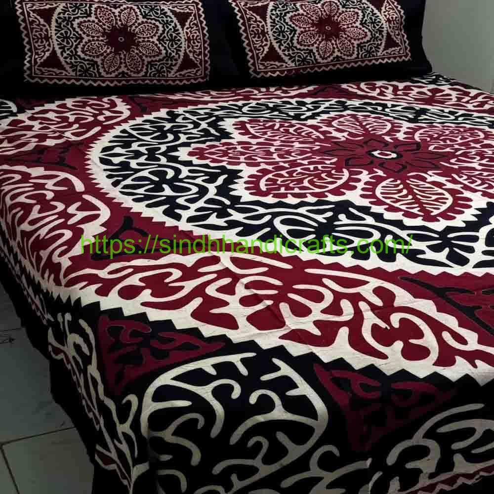 Applque Print Bed Sheet 4b Sindhi Bedsheet Sale Online (with 2 Pillow Covers)