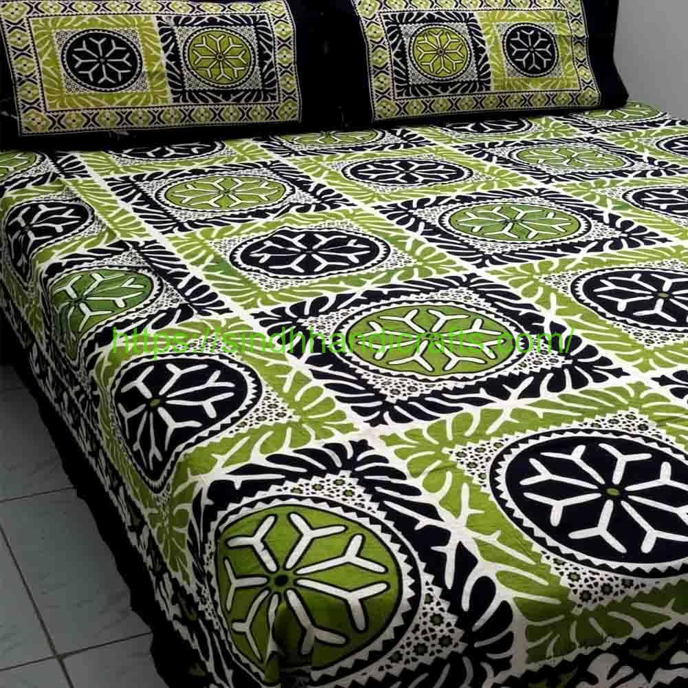 Applque Print Bed Sheet 5b Sindhi Bed Sheet with 2 Pillow Covers
