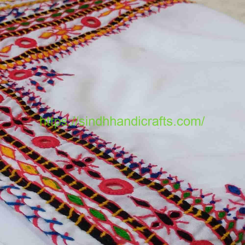 Hand Embroidered Chadar 43a Handcrafted Sindhi Balochi Chadar Design in White Color